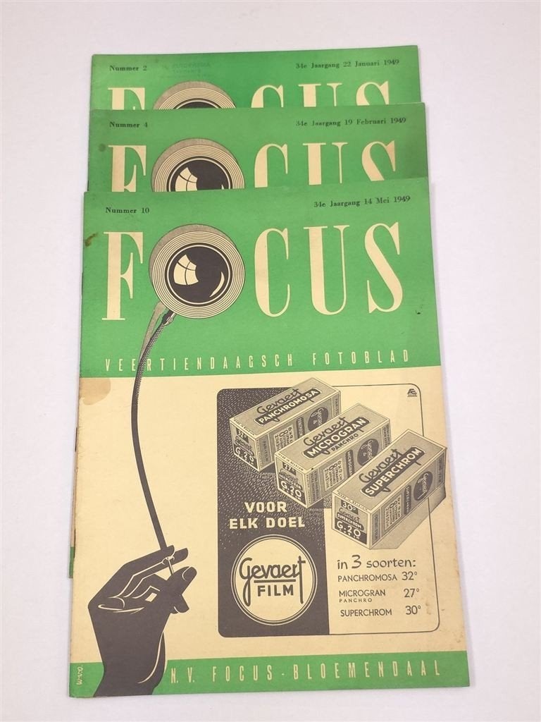 Focus — 3 Fototijdschriften 1949, 34e Jaargang, Ophalen of Verzenden, Gelezen