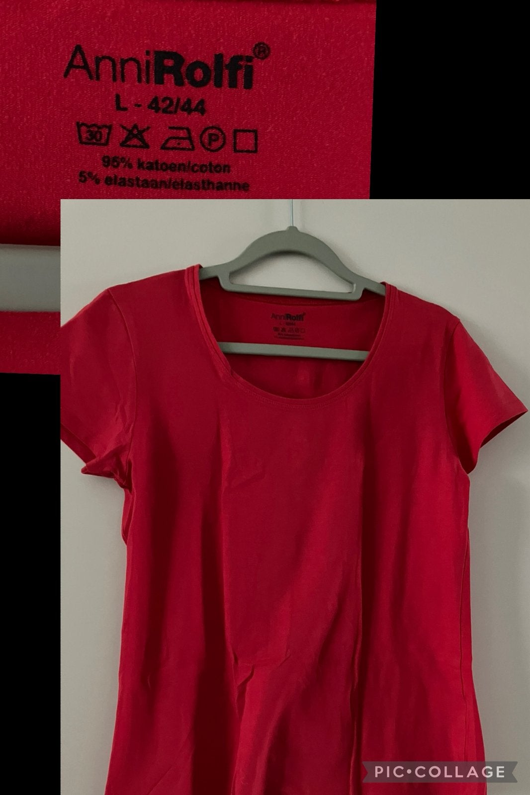 Rood t shirt stretch katoen/Anni Rolfi-L, Maat 42/44 (L), Ophalen of Verzenden, Zo goed als nieuw, Korte mouw
