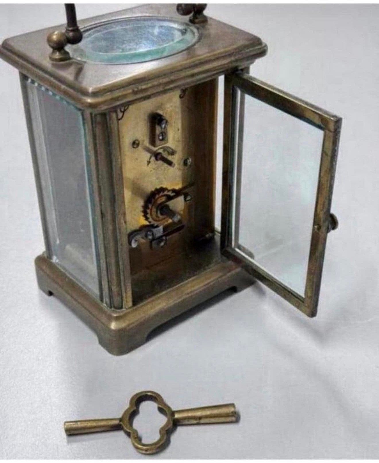 Antiek Antieke klok Victorian Clock 1880 Brass Carriage old, Ophalen of Verzenden