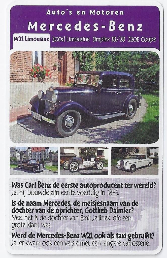 Kw2279 autokaartje mercedes benz w21 limousine, Ophalen of Verzenden, Zo goed als nieuw, Auto's