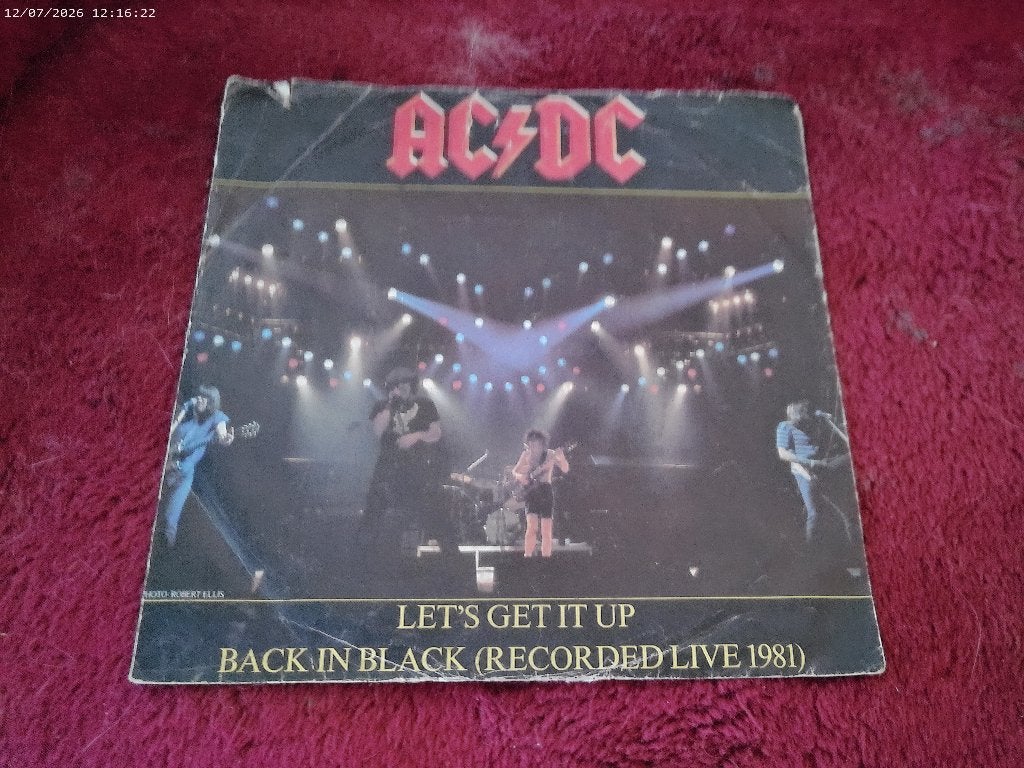 Single AC/DC - Let's get it up / Back in Black, Gebruikt, Fotohoes, 7 inch, Ophalen of Verzenden