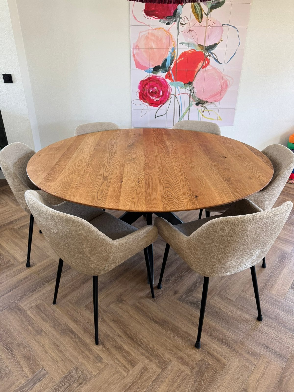 Eetkamertafel rond eiken 160cm, Huis en Inrichting, Tafels | Eettafels, Ophalen, 150 tot 200 cm, Rond, Zo goed als nieuw