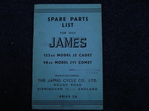 James Cadet Comet 1954 parts list 122cc J5 98cc J11, Ophalen of Verzenden, Overige merken