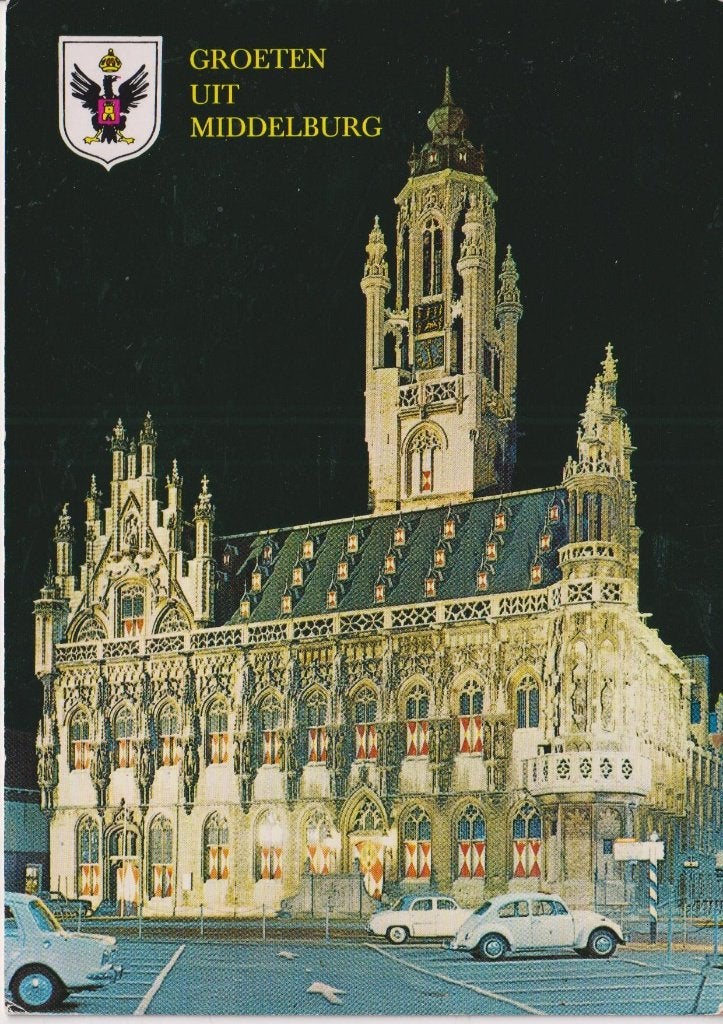 Middelburg, Stadhuis met auto's, Ophalen of Verzenden, 1960 tot 1980, Ongelopen, Zeeland