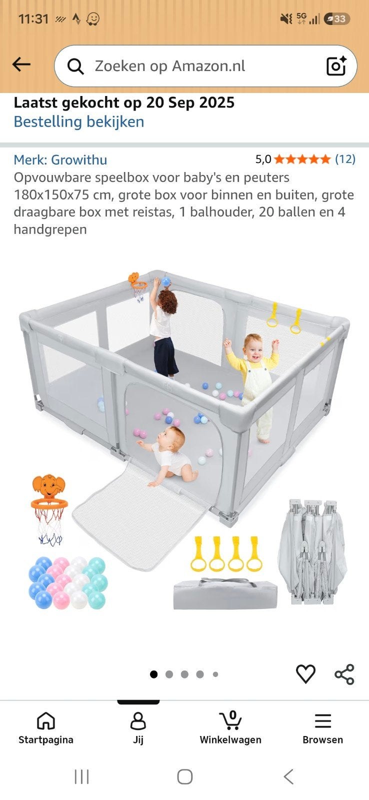 Grote opvouwbare speelbox met zachte speelmat, Ophalen, Zo goed als nieuw, Rechthoekig