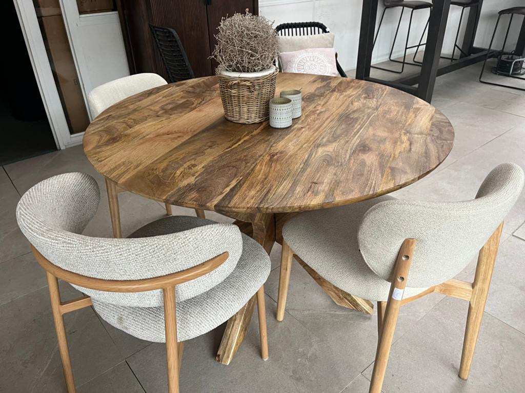 Magazijn Leegverkoop Ronde eettafel mangohout massief matrix, Hout, Nieuw, Ophalen of Verzenden, Info@wkhome.nl