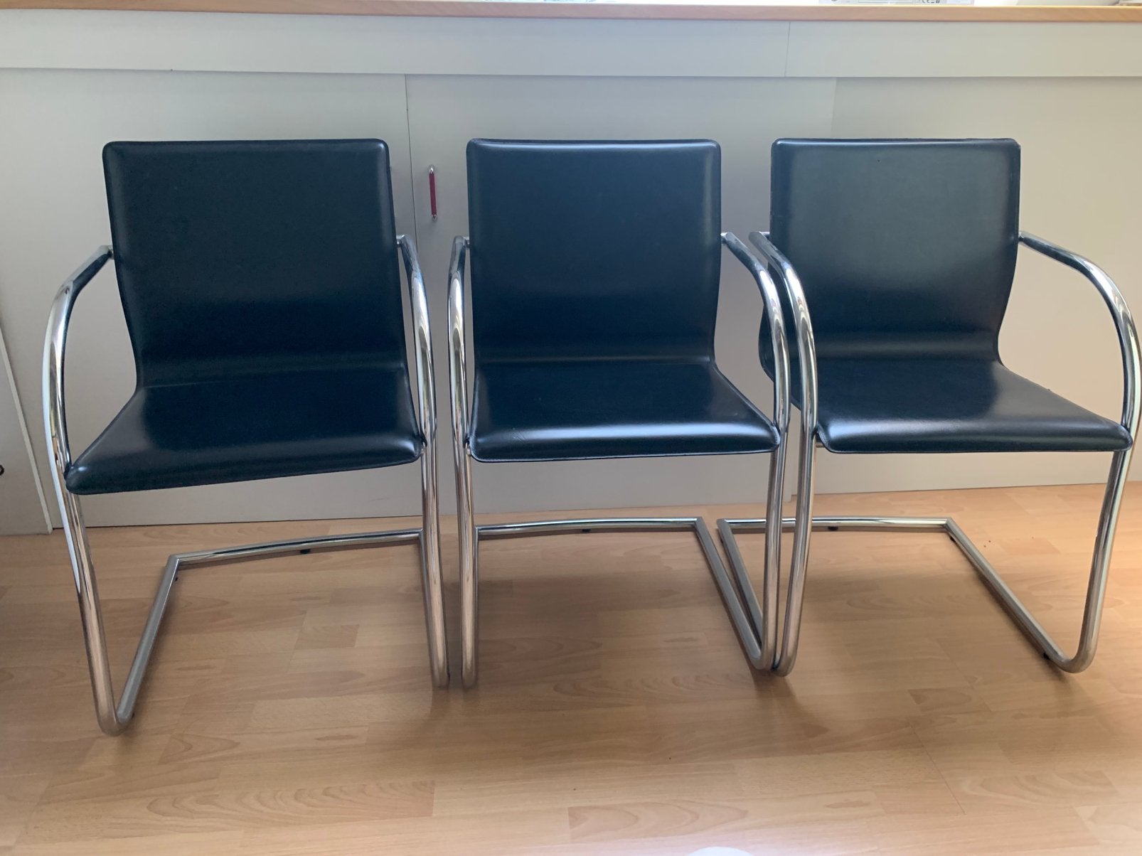6 design eetkamerstoelen zwart leer, Ophalen, Gebruikt, Zwart, Leer