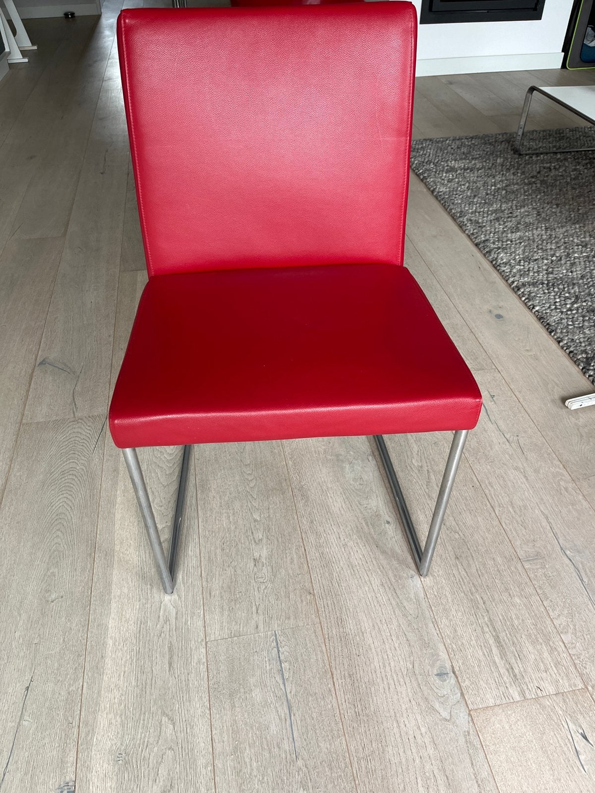 Harvink  set 4x eetkamerstoelen rood leer met metalen frame, Huis en Inrichting, Stoelen, Gebruikt, Vier, Leer, Rood, Ophalen