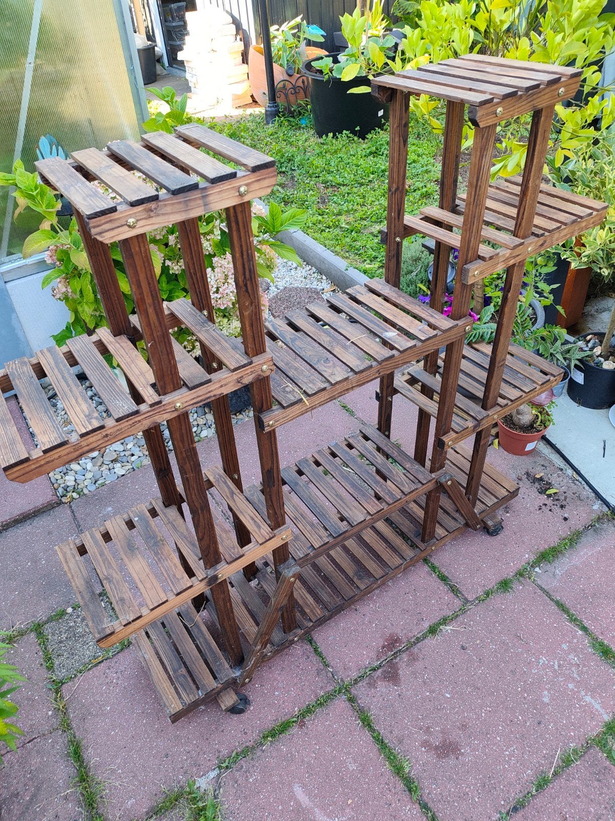 Houten plantenrek  met wieltjes 125x25x120, Ophalen, Gebruikt, 100 cm of meer, Binnen