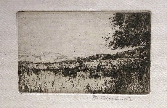 Piet Rackwitsz ets "Landschap met Water", gesigneerd, Antiek en Kunst, Ophalen, Ets, Landschap, Origineel