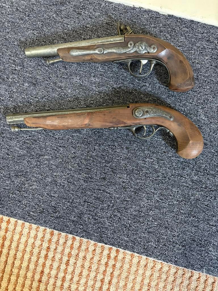 2x decoratief vuursteenpistool replica hout/metaal, Ophalen of Verzenden
