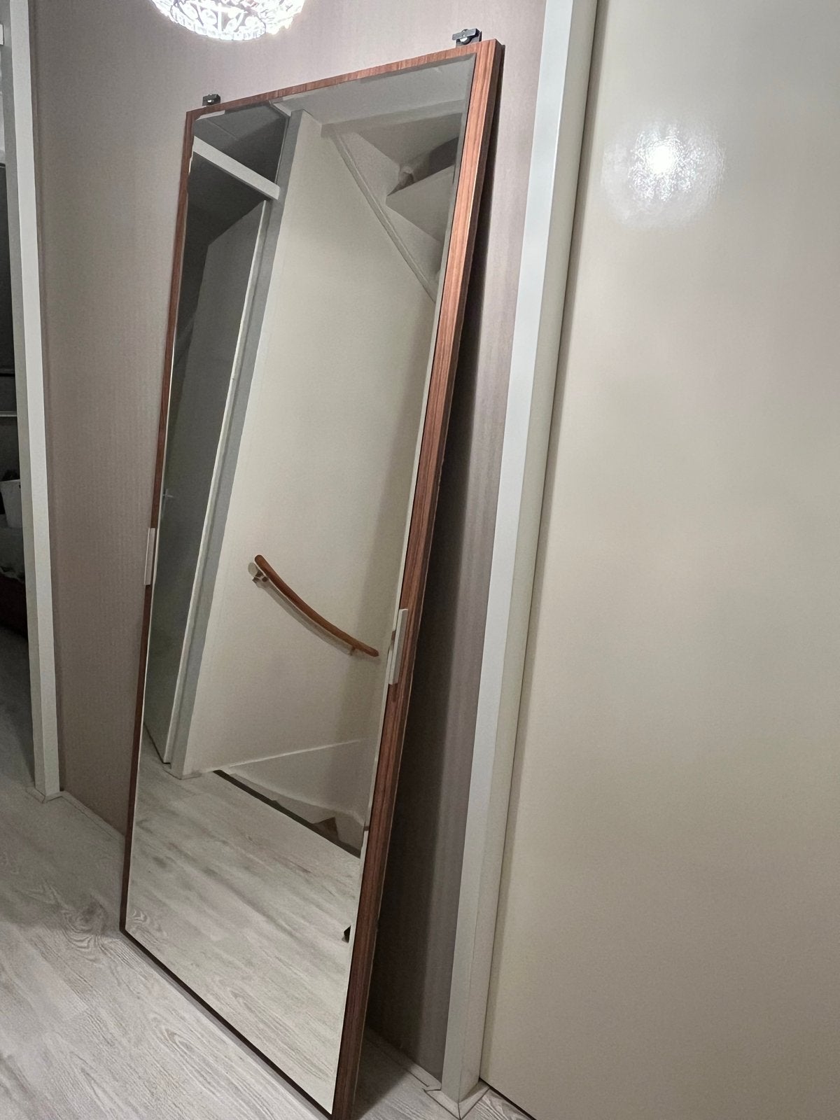 Grote spiegel op houten plaat, Huis en Inrichting, Ophalen, Gebruikt, 200 cm of meer, Rechthoekig