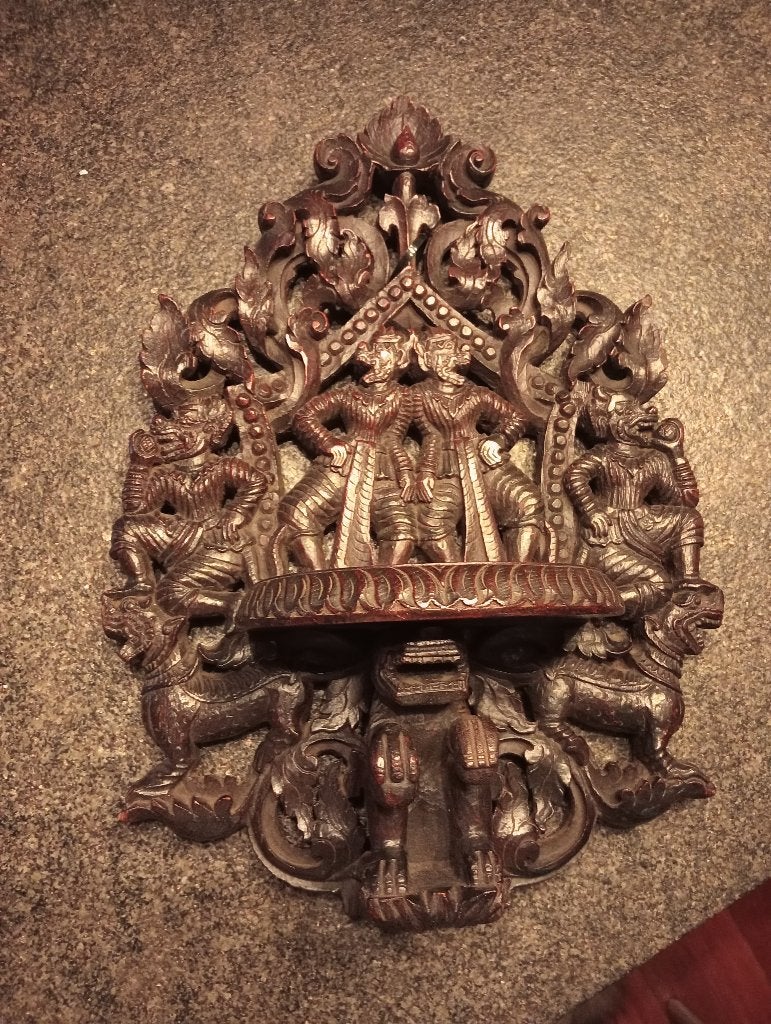 Set twee Aziatische Balinese houtsnijwerk wand ornamenten, Ophalen