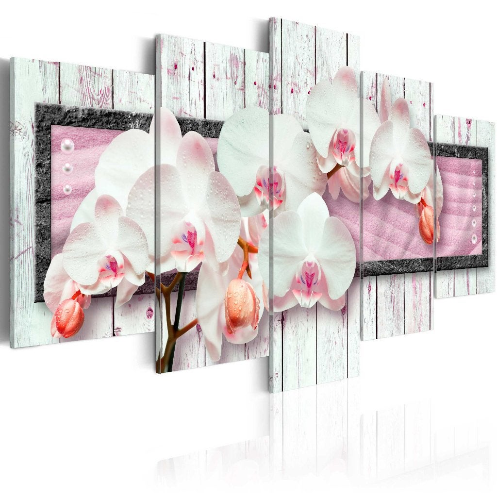 343 Roze Orchidee Hout 5 Luik Canvas Schilderij 200x100cm, Ophalen of Verzenden, Nieuw, 125 cm of meer, Schilderij