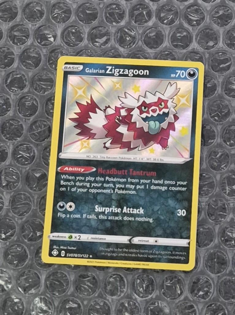 Galarian Zigzagoon SV078/SV122 Shining Fates Shiny Vault, Ophalen of Verzenden, Zo goed als nieuw, Losse kaart, Foil
