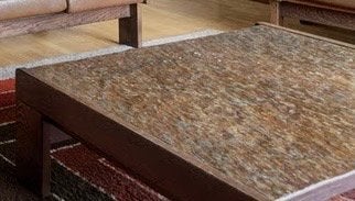 Salontafel met uniek marmeren blad en houten onderstel, Ophalen, Gebruikt, 100 tot 150 cm, 50 tot 100 cm