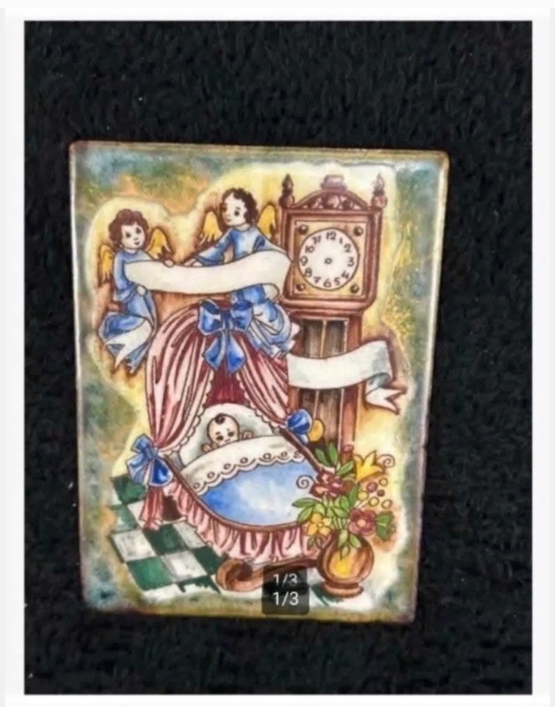 Vintage Emaille geboorte plaatje van baby, naam, tijd, Ophalen of Verzenden
