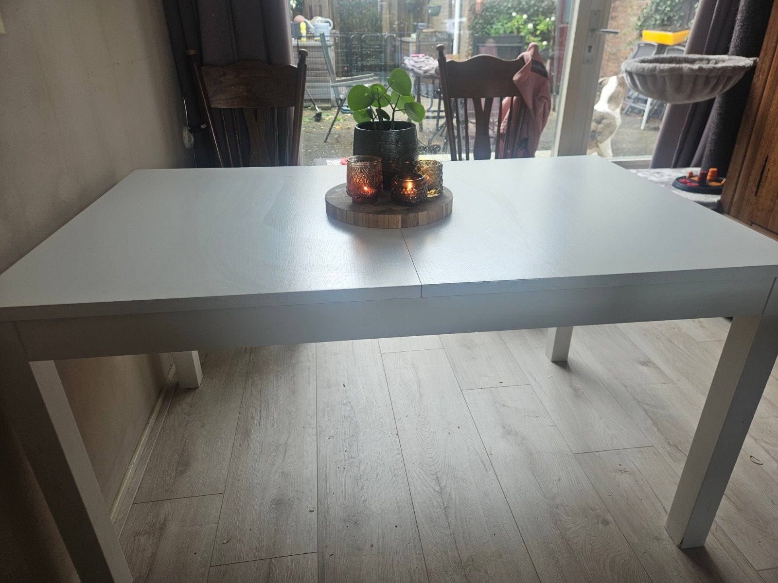 Eettafel wit uitschuifbaar Ikea Bjursta, Huis en Inrichting, Tafels | Eettafels, Ophalen, Gebruikt, 200 cm of meer, 50 tot 100 cm