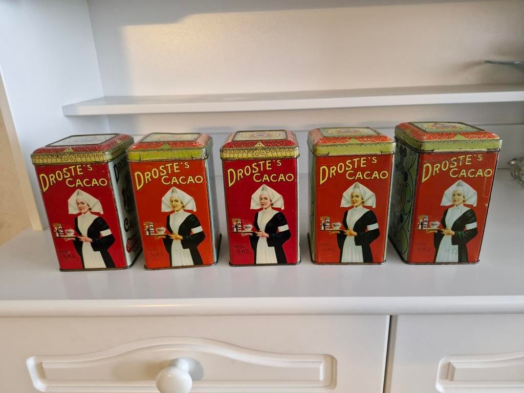 Vintage Droste Cacao Blikken - Set van 5, Antiek en Kunst, Ophalen of Verzenden