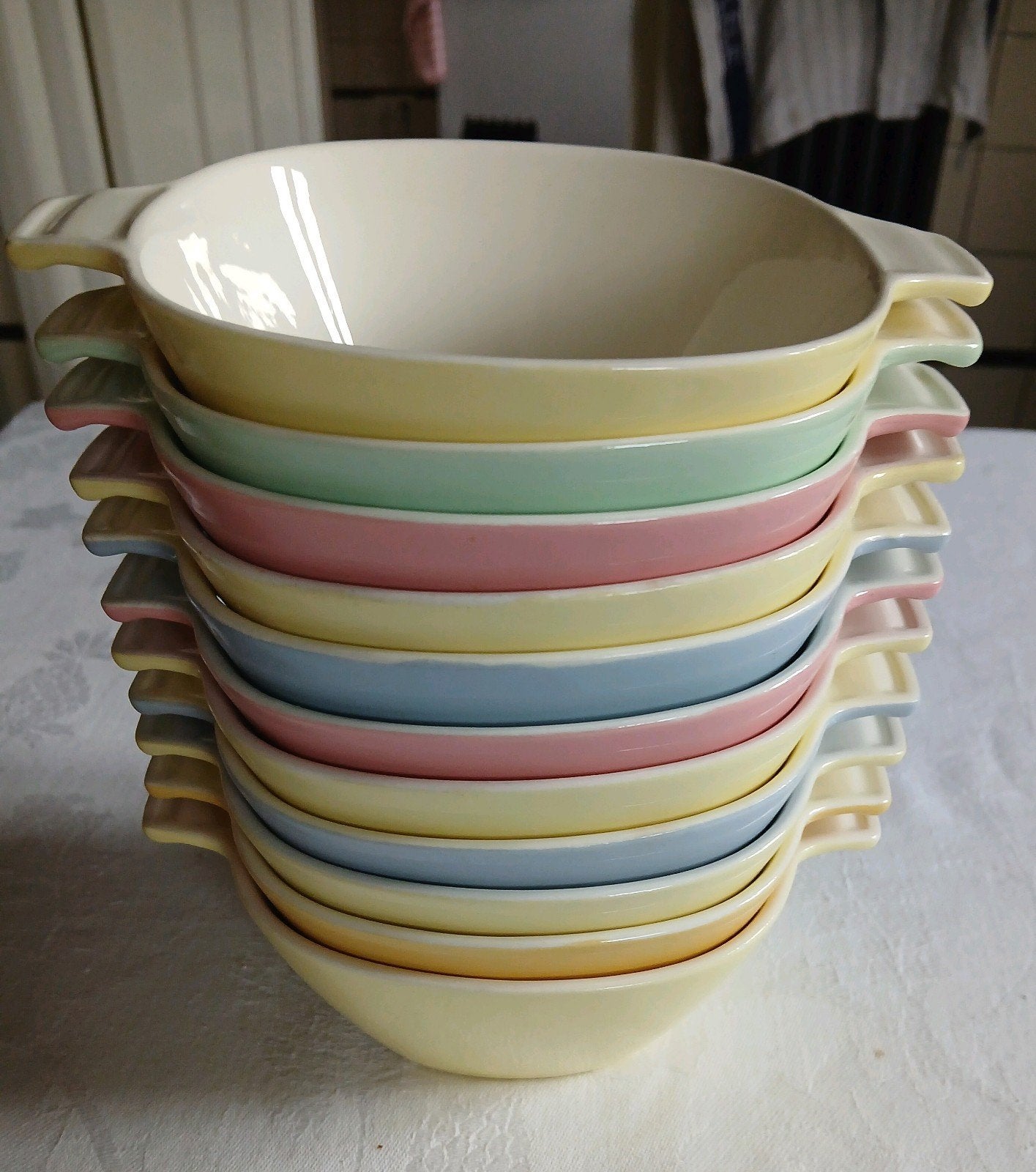 Pastel vla kommetjes Societe Ceramique, Antiek en Kunst, Antiek | Servies los, Ophalen of Verzenden