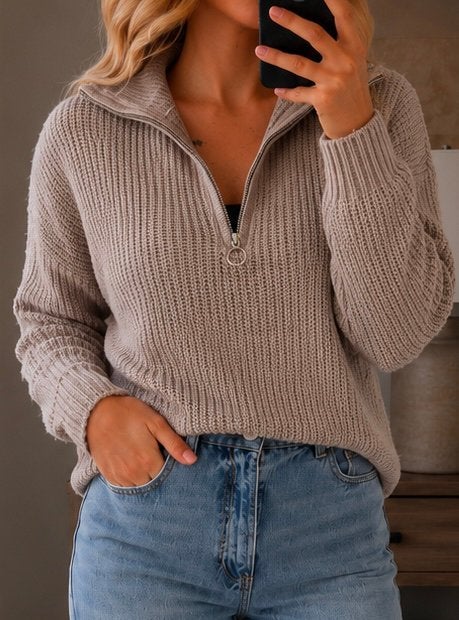 Mooie gebreide trui met rits, maat M, Kleding | Dames, Ophalen of Verzenden, Nieuw, Maat 38/40 (M), Beige