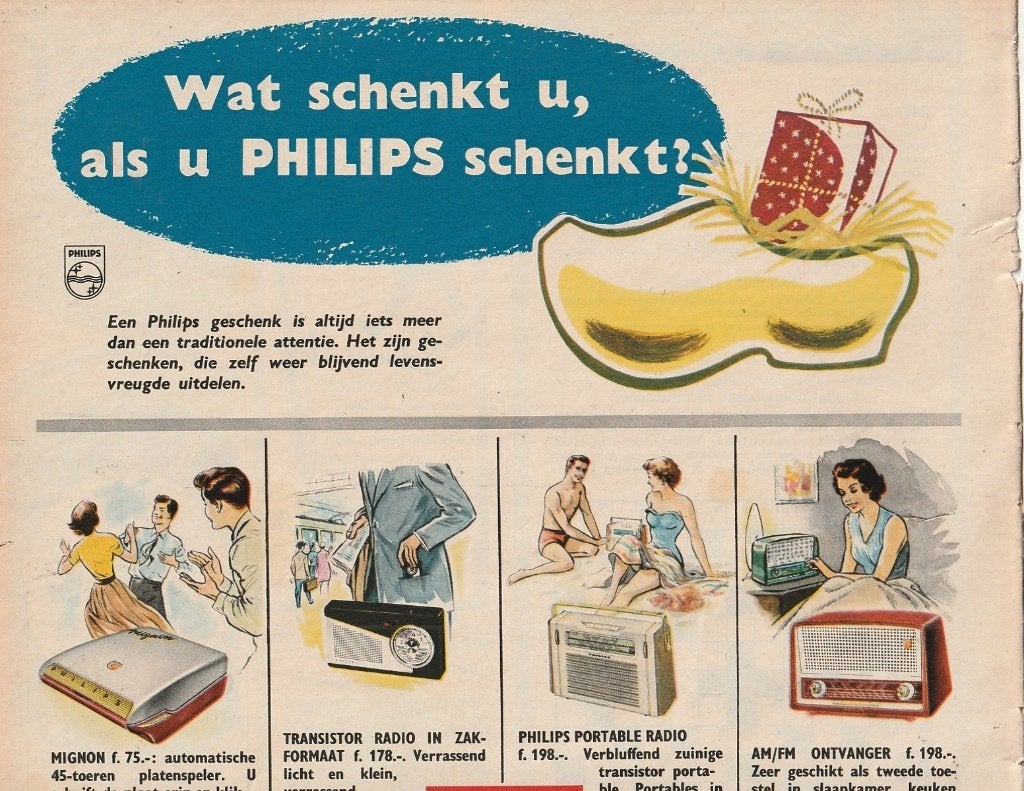 Retro reclame 1958 Philips Sinterklaas geschenken, Verzenden, Overige typen