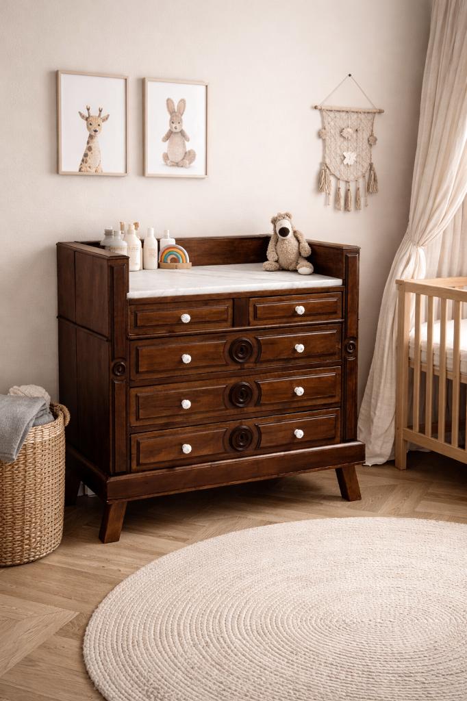 Vintage houten commode met lades en wit marmeren blad, Josièfine Vintage Line, Ophalen of Verzenden, Zo goed als nieuw, 75 tot 100 cm