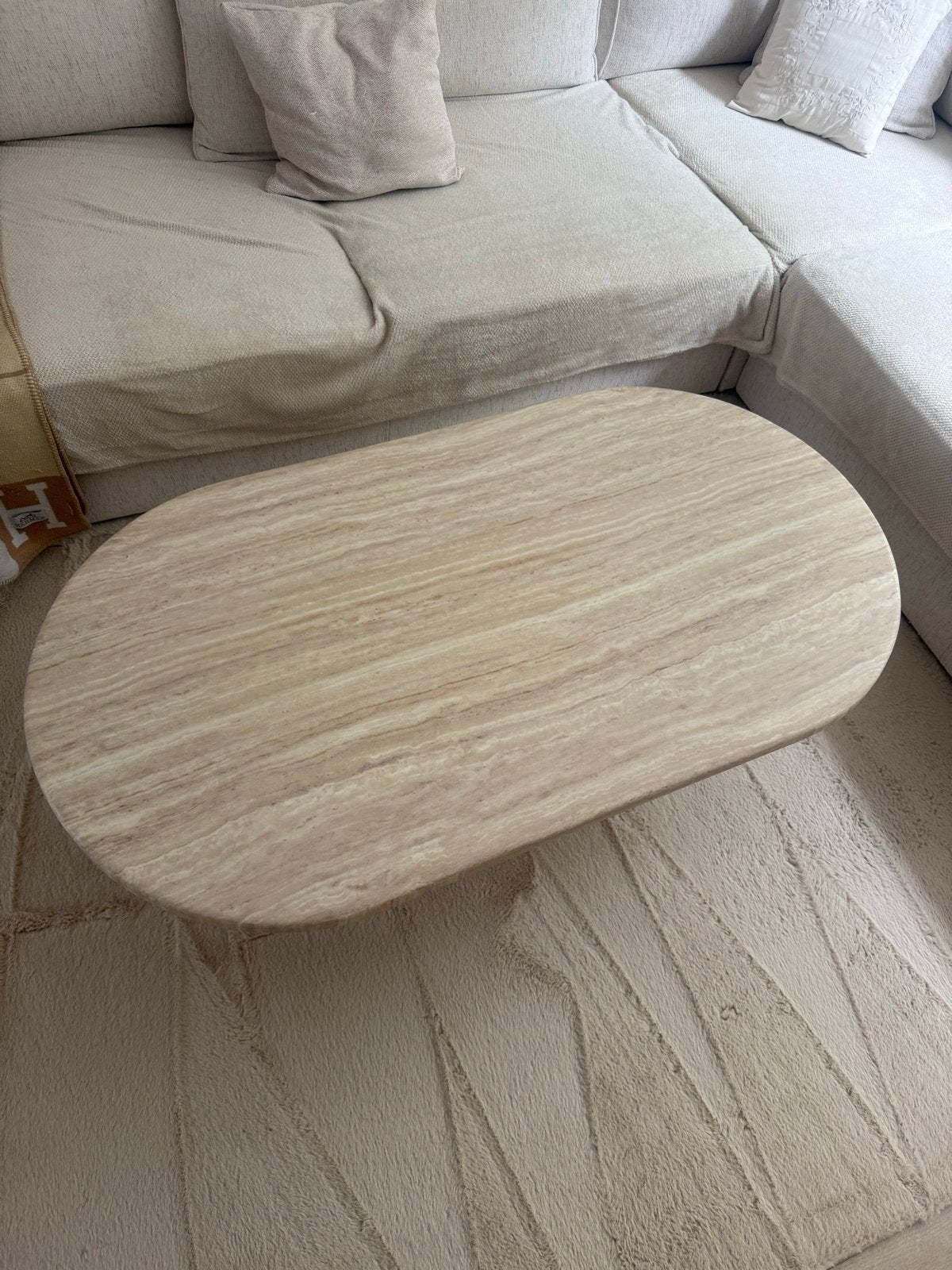 Marmeren salontafel, Huis en Inrichting, Tafels | Salontafels, Ophalen, Zo goed als nieuw, Ovaal, Overige materialen