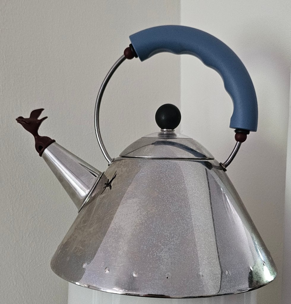 Alessi 9093 Bird fluitketel Michael Graves inductie design, Zilver, Zo goed als nieuw, Ophalen, Theepot/fluitketel