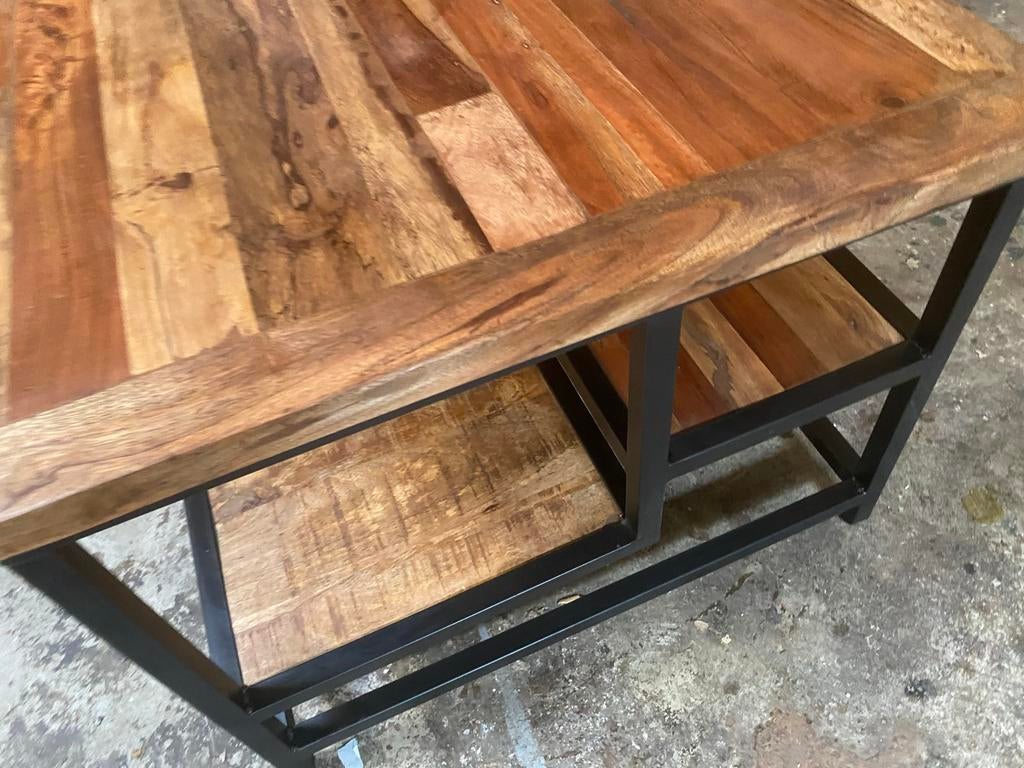 Bijzettafel 60x60x45 massief mangohout, Huis en Inrichting, Vierkant, Nieuw, 55 tot 75 cm, Hout