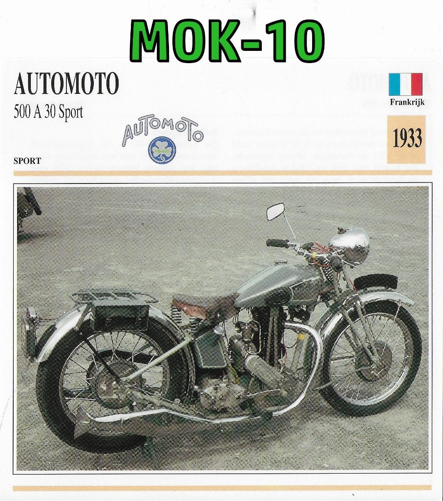 Mok-10 motorkaart automoto 500 a 30 sport 1933, Ophalen of Verzenden, Zo goed als nieuw, Auto's