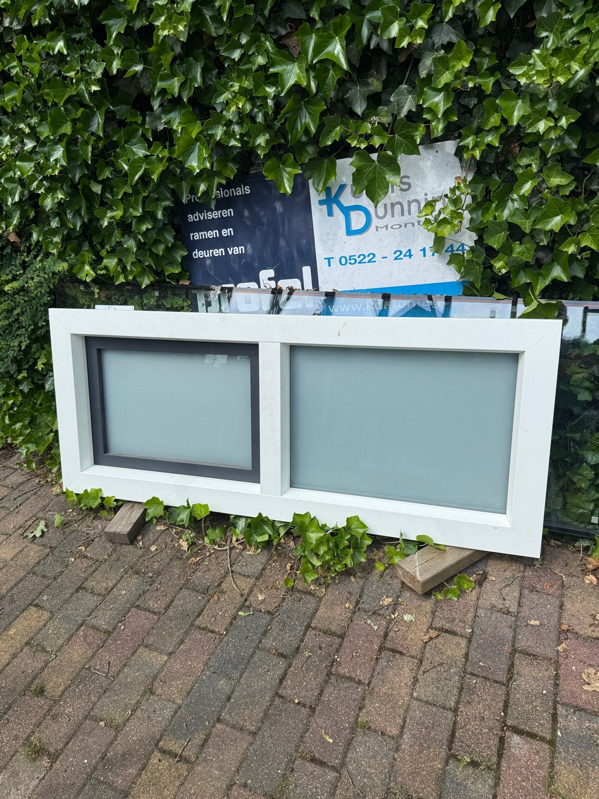 Kunststof kozijn met mat triple glas kleur wit antraciet, Ophalen, Kunststof, Gebruikt, Raamkozijn