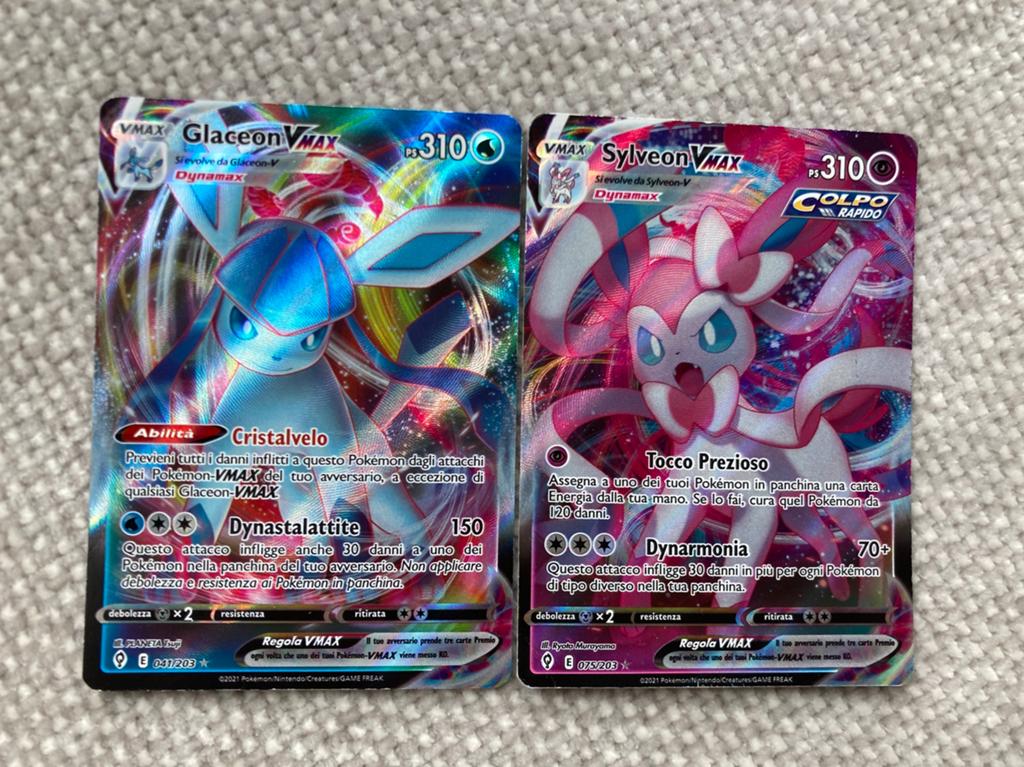 Glaceon VMAX & Sylveon VMAX - Evolving Skies, Ophalen of Verzenden, Zo goed als nieuw, Meerdere kaarten, Foil