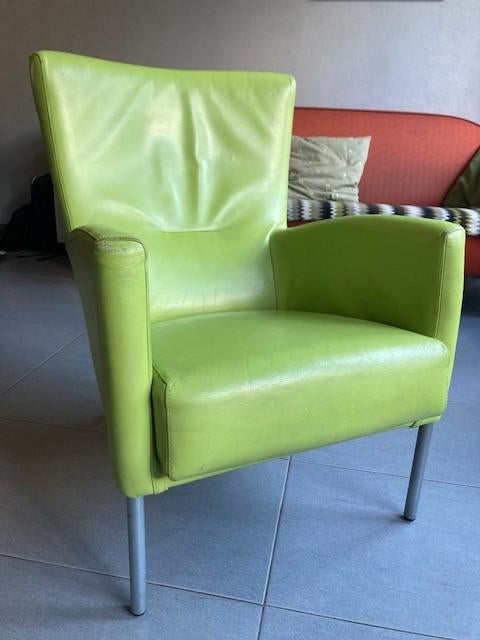 Fraaie designstoel, appeltjesgroen, leer, Ophalen, Gebruikt, Overige kleuren, Leer