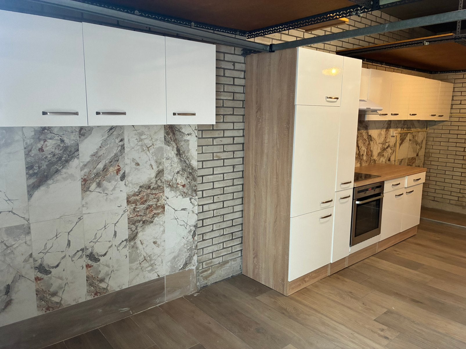 Compacte gedemonteerde keuken incl. apparatuur, Huis en Inrichting, Keuken | Complete keukens, Ophalen, Gebruikt, Wit, Hoekkeuken