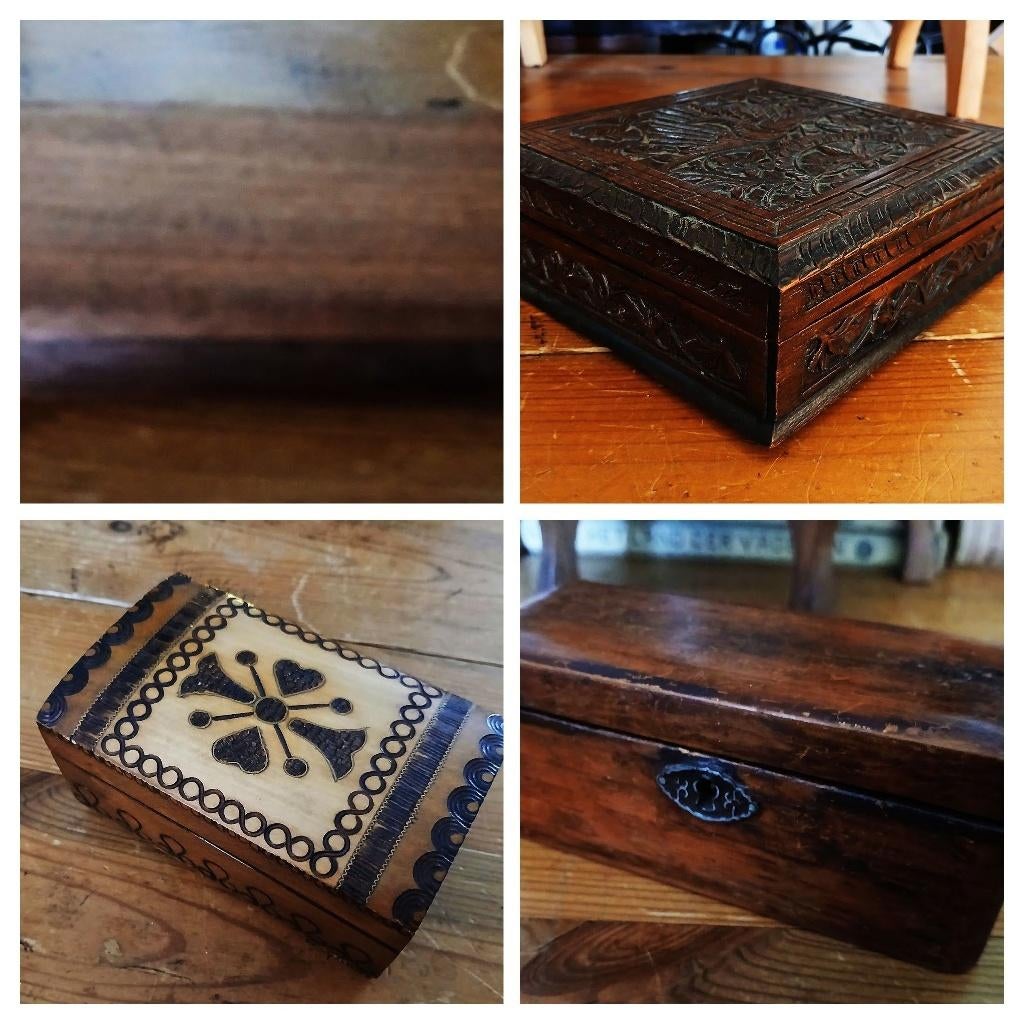 Houten kistjes en koker van hout, Ophalen of Verzenden