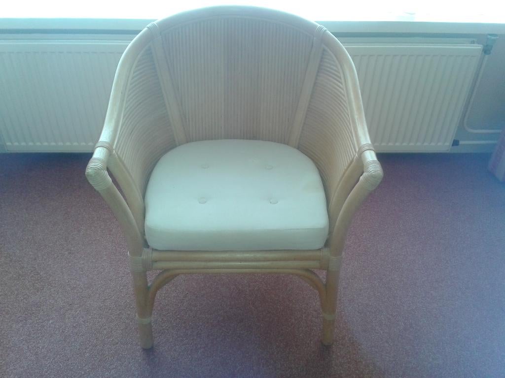rotan stoel met kussen, Huis en Inrichting, Stoelen, Ophalen, Gebruikt, Overige kleuren, Riet of Rotan