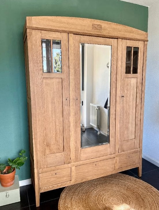 Massief eiken kleding linnen leg vintage art deco meiden, 100 tot 150 cm, 200 cm of meer, Zo goed als nieuw, Glas