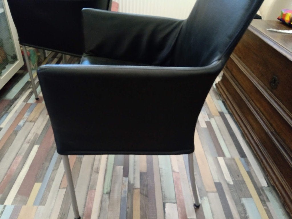 Fauteuils leer 2 stuks, Twee, Zwart, Ophalen of Verzenden, Zo goed als nieuw