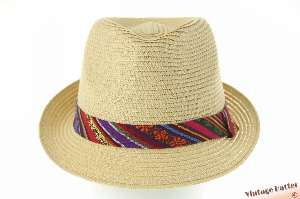 zomer Trilby hoed beige / bruin papier kleur band 55 t/m 61, Ophalen of Verzenden, Nieuw, One size fits all, Hoed