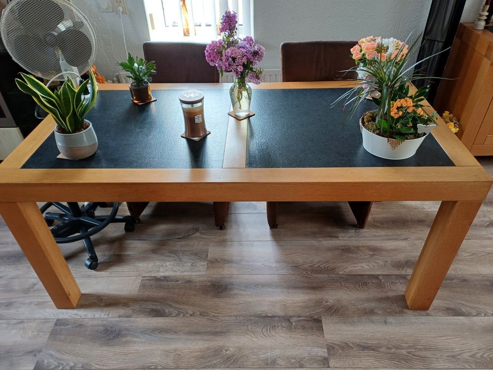 eettafel, blank eiken., Ophalen, Gebruikt, 50 tot 100 cm, 150 tot 200 cm