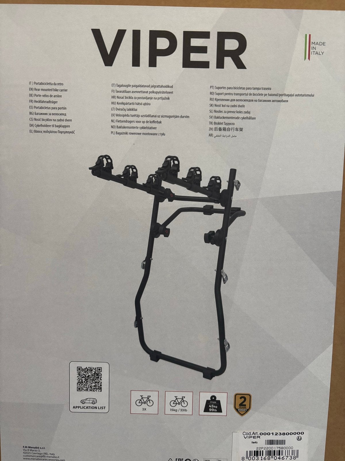 Nieuwe Menabo Viper fietsendrager - Achterklepdrager, Ophalen, 2 fietsen, Nieuw, Achterklepdrager