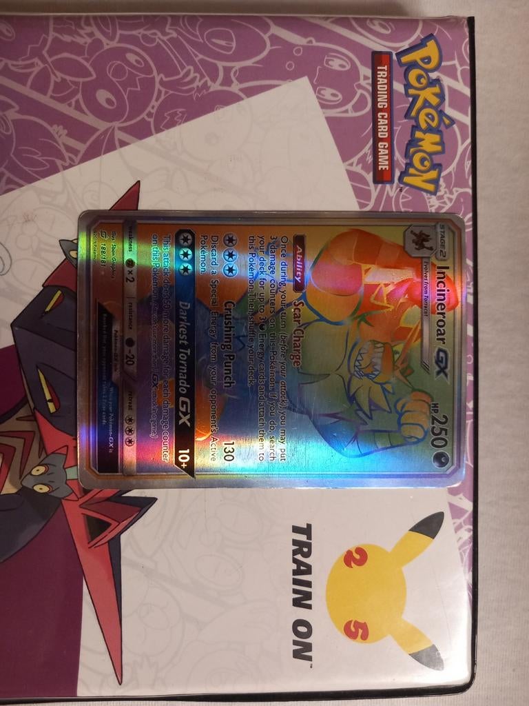 Pokémon Incineroar GX Rainbow Rare - Darkest Tornado GX, Ophalen of Verzenden, Zo goed als nieuw, Losse kaart, Foil