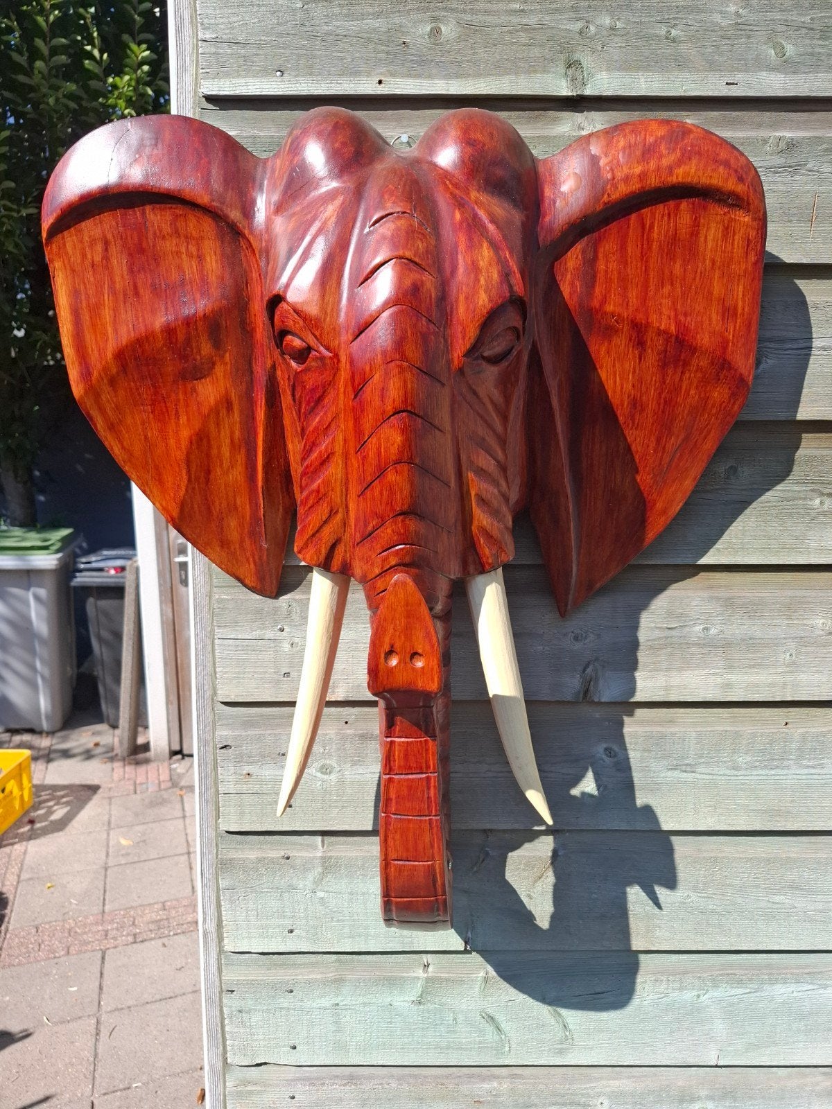 Handgesneden houten olifantenmasker - Wanddecoratie, Hout, Bruin, Azië, Overige stijlen