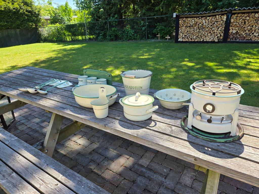 Vintage geëmailleerde keukenspullen set, Antiek en Kunst, Ophalen of Verzenden