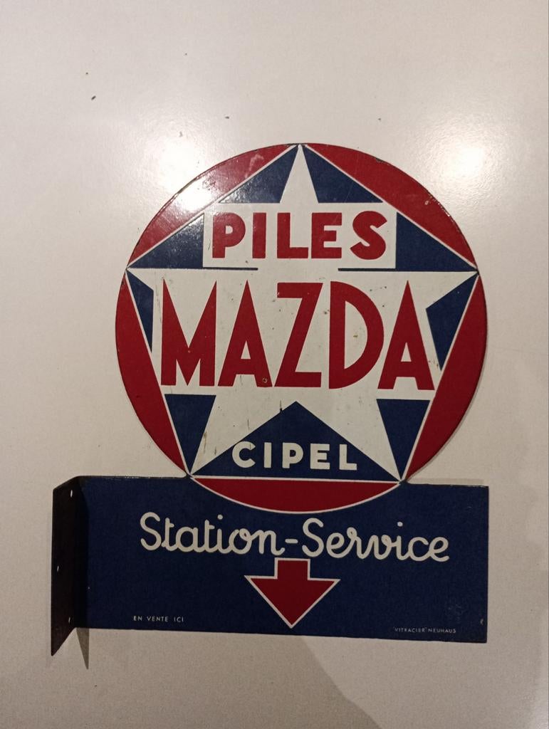 Piles mazda cipel station-service emaille bord, Antiek en Kunst, Ophalen of Verzenden