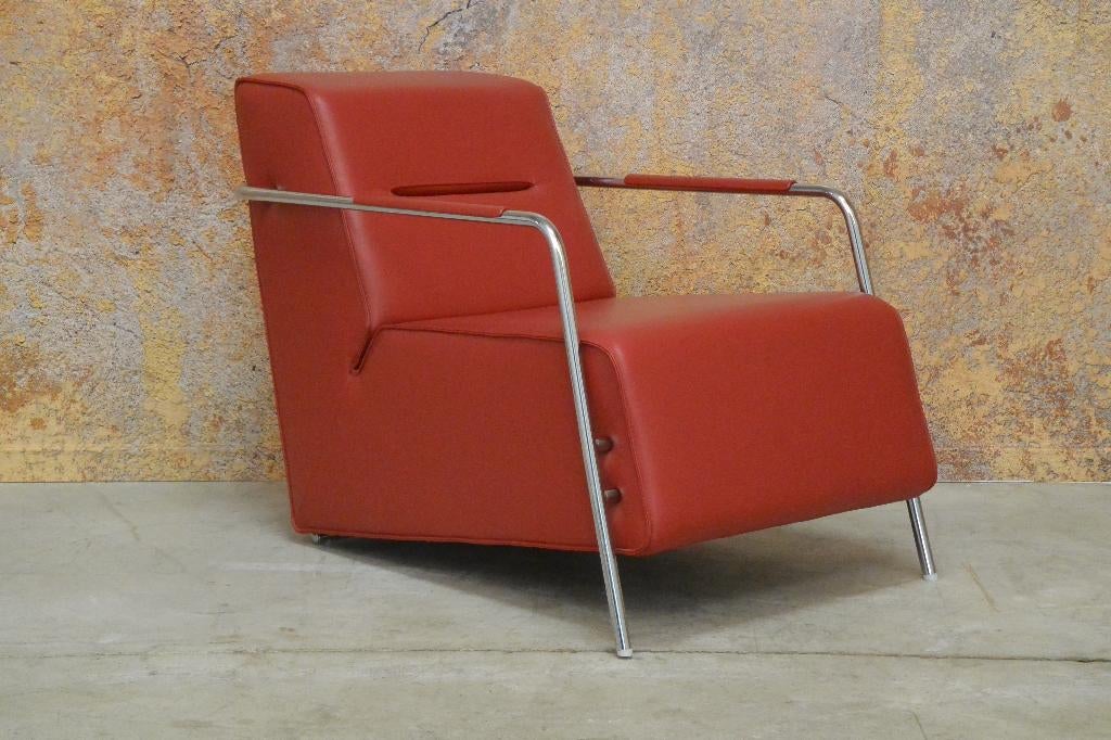 ZGANieuw! rode leren Topform design fauteuil, Huis en Inrichting, Fauteuils, Leolux, Leolux, 75 tot 100 cm, Ophalen of Verzenden