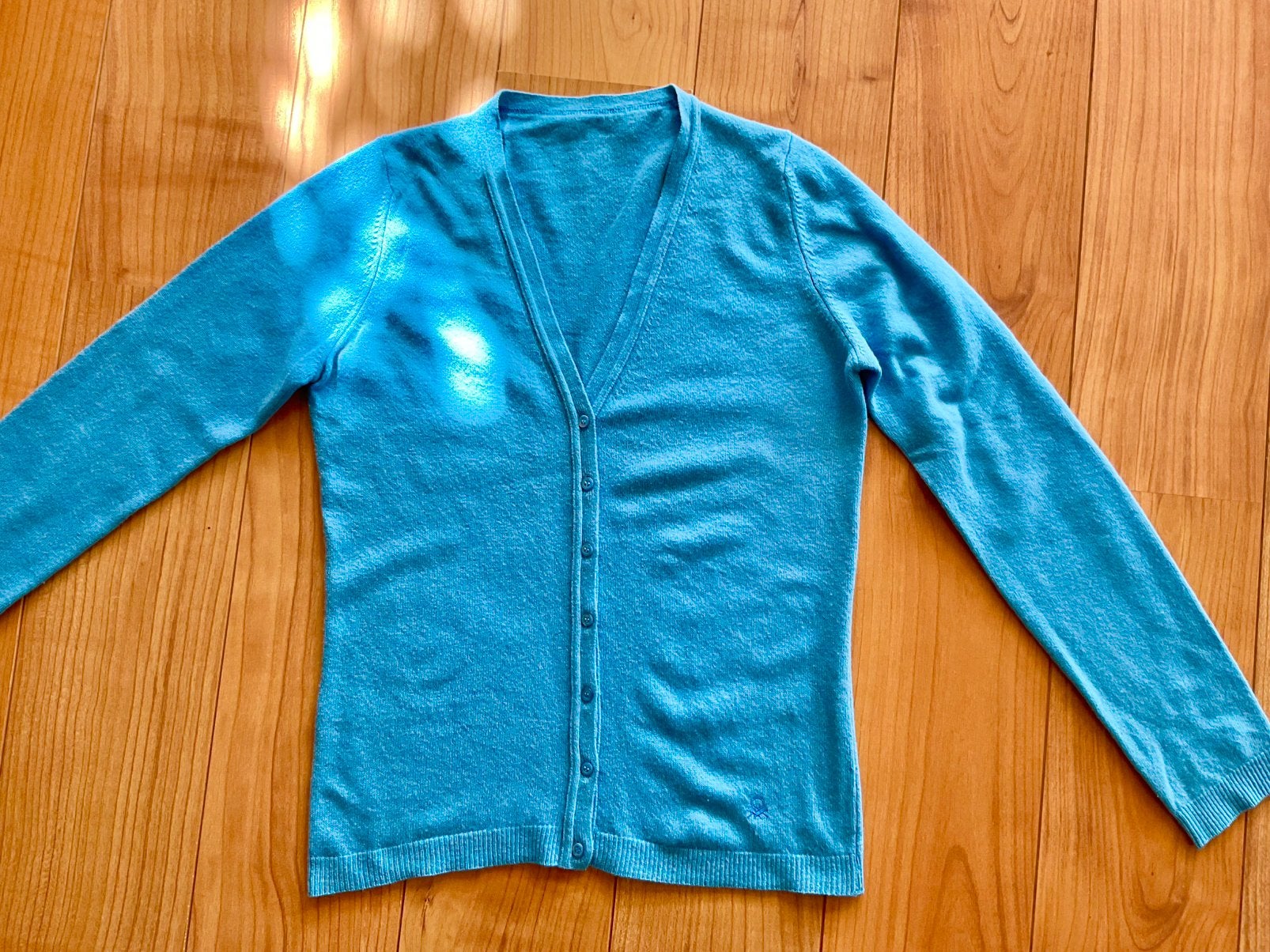 Benetton wollen vest - Prachtige blauwe kleur - Maat S, Ophalen of Verzenden, Zo goed als nieuw, Maat 36 (S), Blauw