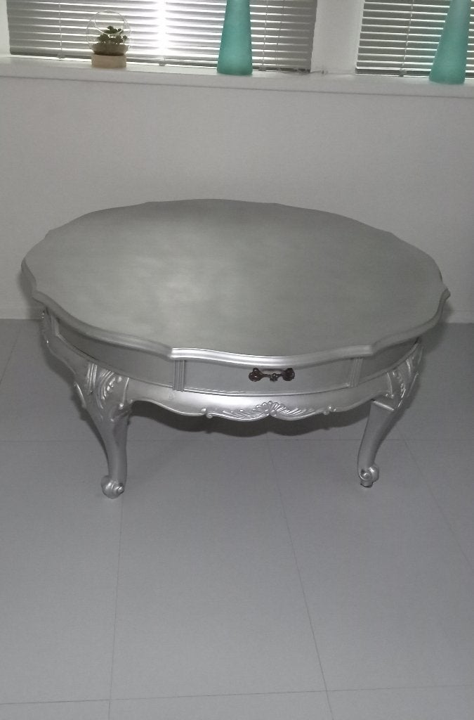 BAROK BROCANT SALONTAFEL ROND ZILVER MET LADE, Huis en Inrichting, Tafels | Salontafels, Ophalen, 50 – 75, Gebruikt, Rond