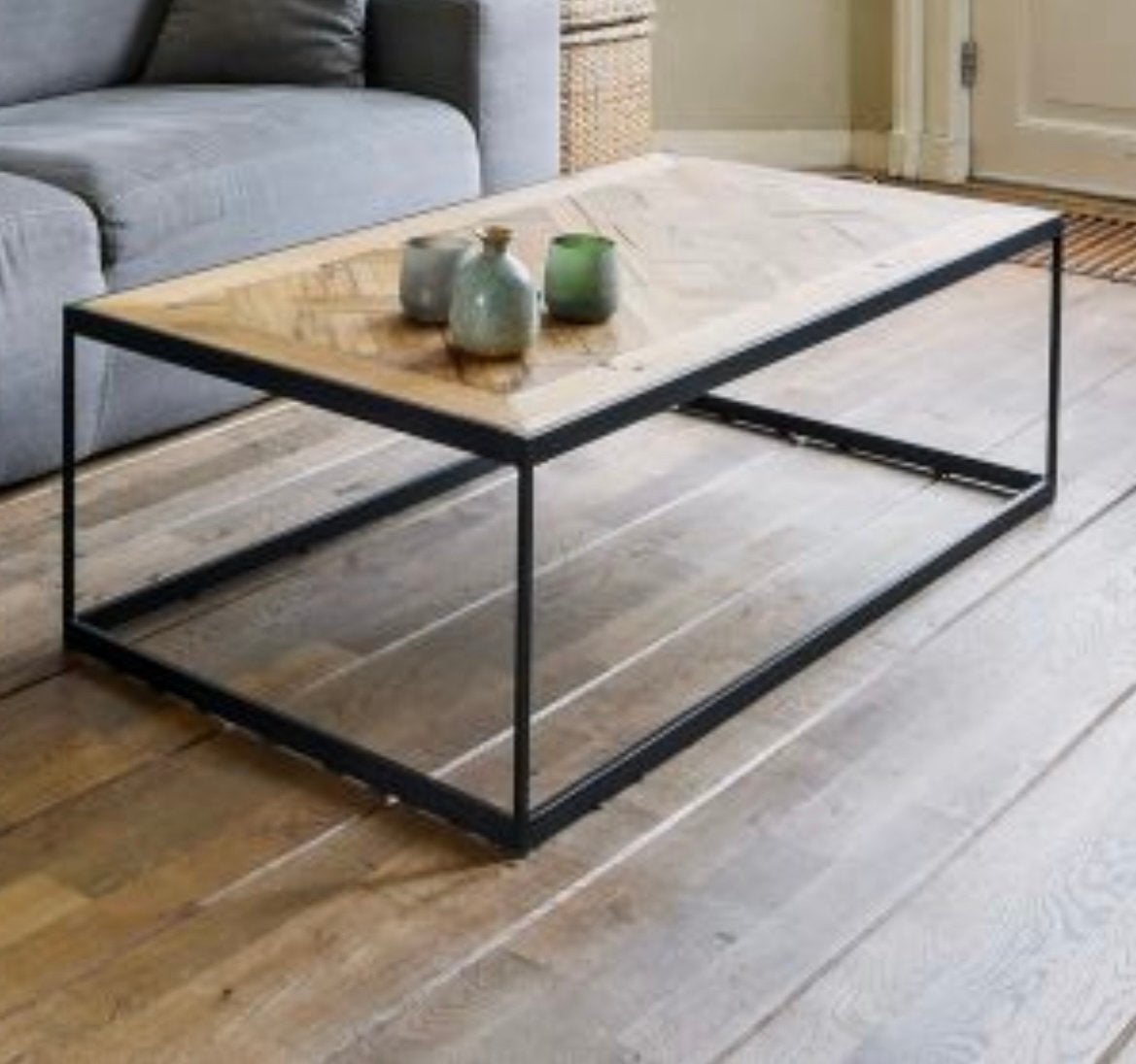 Salontafel hout met staal 120x60x38, Huis en Inrichting, Tafels | Salontafels, Ophalen, 100 tot 150 cm, Teakhout, 50 tot 100 cm
